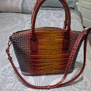 Brahmin Croc-Embossed Ombre Satchel in Brown, Yellow and Red